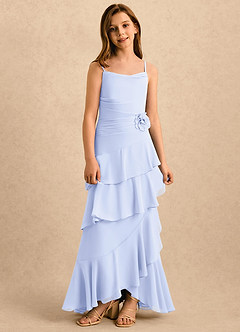 Azazie Indiah Girls Formal Blumenmädchenkleider A-Linie Gestreift Chiffon Kleid Lavendel image3