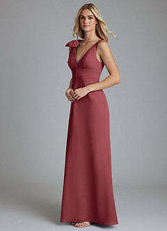 Azazie Taro Bridesmaid Dresses Merlot Sheath Bow Chiffon Dress image5