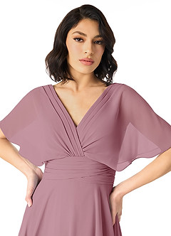 Azazie Pamela Bridesmaid Dresses Vintage Mauve A-Line V-Neck Pleated Chiffon Dress image4