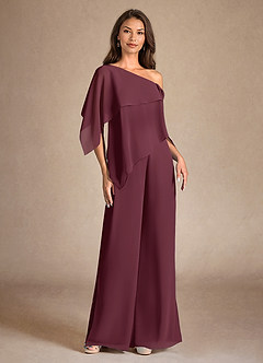 Azazie Halima Abiti per la Madre della Sposa Abito Tuta Pantaloni in Chiffon Spacco Laterale Cabernet image5