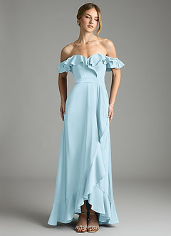 Azazie Lyra Bridesmaid Dresses Sky Blue A-Line Off the Shoulder Stretch Satin Convertible Dress image1