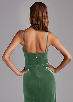 Azazie Maci Bridesmaid Dresses Eucalyptus Sheath Pleated Velvet Dress image5