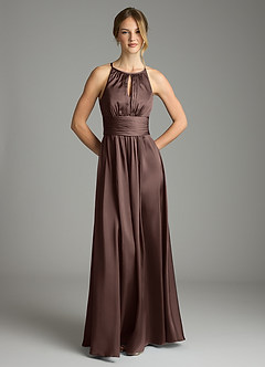 Azazie Bonnie Bridesmaid Dresses Ganache A-Line Pleated Stretch Satin Dress image3