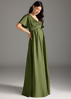 Azazie Verna Maternity Bridesmaid Dresses A-Line Ruched Stretch Satin Floor-Length Dress image6