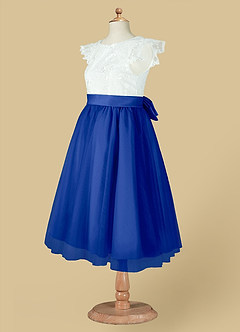 Azazie Vetty Flower Girl Dresses Ivory Royal Blue A-Line Lace Tulle Dress image14