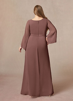 Azazie Belinda Mother of the Bride Dresses Espresso A-Line V-Neck Pleated Chiffon Dress image7