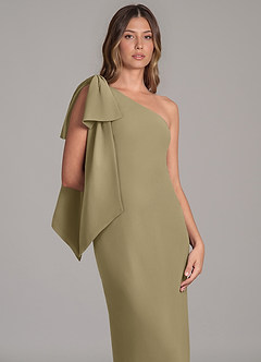 Azazie Capri Robes de demoiselle d'honneur Robe Trapèze en Mousseline de soie Une épaule Vert Mousse image7