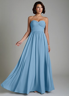 Azazie Petra Bridesmaid Dresses Steel Blue A-Line Corset Chiffon Dress image4