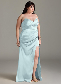 Azazie Yola Bridesmaid Dresses Mist Sheath V-Neck Pleated Stretch Satin Convertible Dress image12