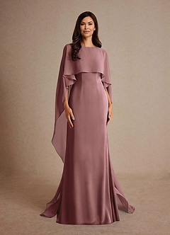 Azazie Milfred Mother of the Bride Dresses Vintage Mauve Sheath Boatneck Stretch Satin Dress image5