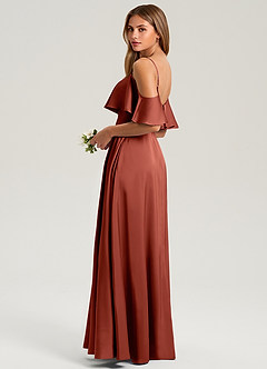Azazie Jean Bridesmaid Dresses Terracotta A-Line Off the Shoulder Stretch Satin Dress image4