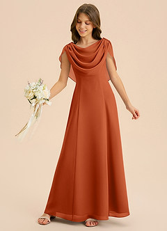 Azazie Lambie Junior Burnt Orange A-Line Pleated Chiffon Dress image6