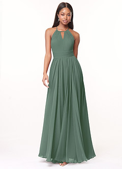Azazie Cherish Bridesmaid Dresses Eucalyptus A-Line Pleated Chiffon Dress image4