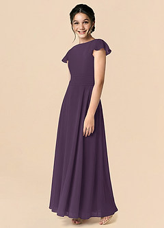 Azazie Payton Plum A-Line Bow Chiffon Dress image4