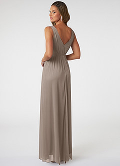 Azazie Tanicia Bridesmaid Dresses Taupe A-Line V-Neck Pleated Mesh Dress image4