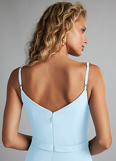 Azazie Summer Bridesmaid Dresses Sky Blue Mermaid Scoop Cowl Chiffon Dress image6