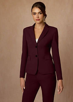 front Whitney Cabernet Structured Stretch Full Length Pants Suit