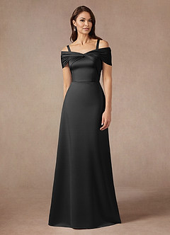 Azazie Amelia Mother of the Bride Dresses Black A-Line Off the Shoulder Stretch Satin Dress image5