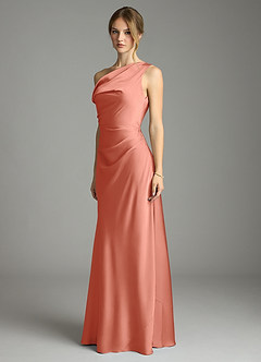 Azazie Emerson Bridesmaid Dresses Salmon Pink Mermaid Off the Shoulder Stretch Satin Dress image4