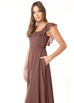 Azazie Jinny Abiti da Damigella Abito A-Line in Chiffon con Scollo Quadrato e Increspature Espresso image9