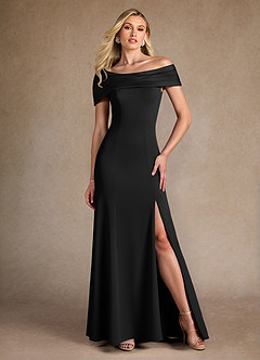 Azazie Pierce Mother of the Bride Dresses Black Mermaid Pleated Stretch Crepe Dress image1