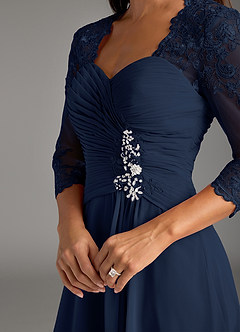 Azazie Devereaux Mother of the Bride Dresses Dark Navy A-Line Lace Chiffon Dress image5