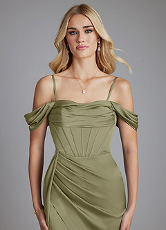 Azazie Amyra Bridesmaid Dresses Pistachio Mermaid Off the Shoulder Stretch Satin Convertible Dress image3