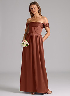Azazie Hattie Bridesmaid Dresses Clay A-Line Corset Stretch Satin Dress image5