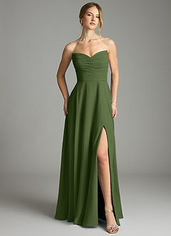 Azazie Ayla Abiti da Damigella Abito A-Line in Chiffon Scollo a Cuore Oliva image5