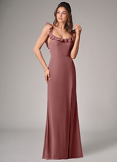 Azazie Callie Vestidos de damas de honor Vestido de Rosa Del Desierto de Gasa de Corte Sirena Convertible con Corte Lateral image3
