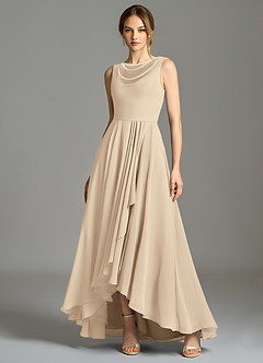Azazie Wonderland Bridesmaid Dresses Champagne A-Line Pleated Chiffon Dress image1