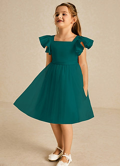 Azazie Kaeya Flower Girl Dresses Peacock A-Line Bow Tulle Dress image4