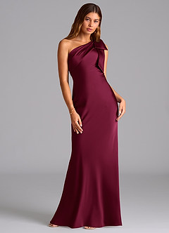 Azazie Yuanna Bridesmaid Dresses Burgundy Mermaid One Shoulder Stretch Satin Dress image3