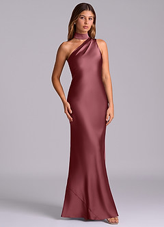 Azazie Seona Bridesmaid Dresses Desert Rose Mermaid One Shoulder Stretch Satin Dress image3