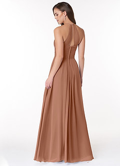 Azazie Ginger Bridesmaid Dresses Bronzer A-Line Halter Pleated Chiffon Dress image4
