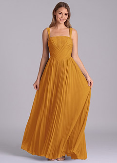 Azazie Mina Jurken voor bruidsmeisjes Jurk van Chiffon met A-Lijn Geplooid Boterbabbelaar image4