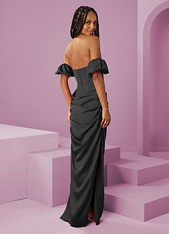 Barbie ♥ Azazie Jurken voor bruidsmeisjes Converteerbaar Jurk van Stretch Satijn met Kolom Off the Shoulder Zwart image2