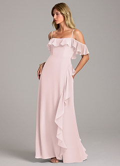 Azazie Aubrie Bridesmaid Dresses Blushing Pink A-Line Off the Shoulder Chiffon Dress image3