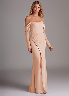 Azazie Hallie Bridesmaid Dresses English Rose Mermaid Long Sleeve Chiffon Dress image4