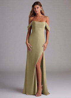 Azazie Saige Jurken voor bruidsmeisjes Converteerbaar Jurk van Chiffon met A-Lijn Off the Shoulder Mosgroen image1