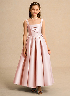 Azazie Mochi Girl Blumenmädchenkleider Ballkleid Plissee Matte Satin Kleid Zartrosa image1