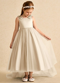 Azazie Lorita Flower Girl Dresses Champagne A-Line Beaded Tulle Dress image5
