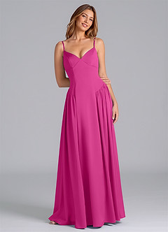 Azazie Kirby Final Sale Fuchsia A-Line Stretch Satin Dress image1