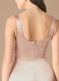 Azazie Joyce Abiti da Damigella Abito A-Line in Raso Metallizzato Spacco Laterale Rosa Inglese image5