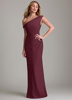 Azazie Emerson Bridesmaid Dresses Cabernet Sheath Off the Shoulder Chiffon Dress image1