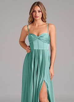 Azazie Tyla Bridesmaid Dresses Aqua A-Line Sweetheart Neckline Stretch Satin Dress image8
