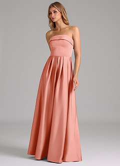 Azazie Lucienne Bridesmaid Dresses Coral A-Line Strapless Stretch Satin Convertible Dress image6