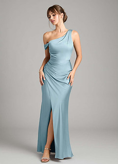 Azazie Madelyn Bridesmaid Dresses Moody Blue Mermaid One Shoulder Stretch Satin Convertible Dress image1