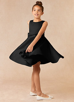 Azazie Coco vestidos de niña de las flores Vestido de Negro de Satin Mate de Corte En A con Lazo image3