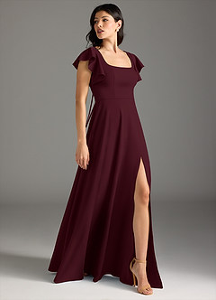 Azazie Bondi Vestidos de damas de honor Vestido de Cabernet de Crepé elástico de Corte en A con Volante image5